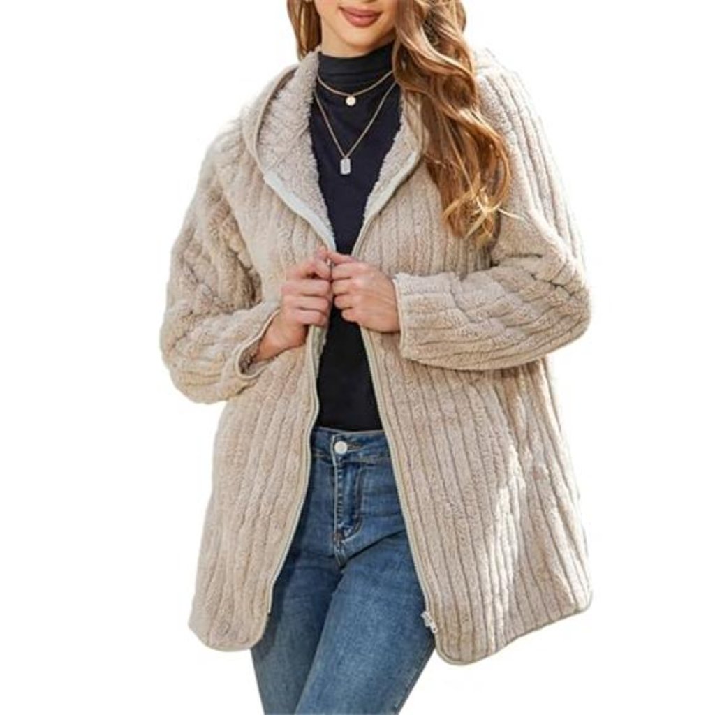 Womens Sherpa Fleece Jacket Hooded Winter Coat Warm Full Zip Teddy Jacket